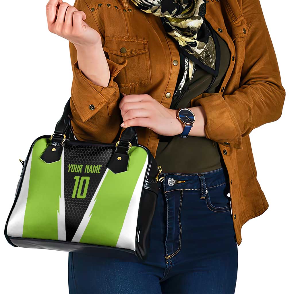 Personalized Custom Bass Fishing Shoulder Handbag Jumping Fish Graphic and Green Black Honeycomb - Wonder Print Shop