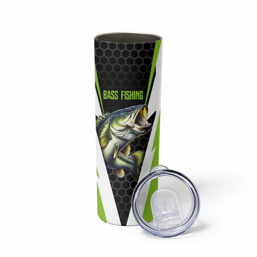 Personalized Custom Bass Fishing Skinny Tumbler Jumping Fish Graphic and Green Black Honeycomb - Wonder Print Shop