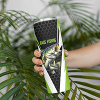 Personalized Custom Bass Fishing Skinny Tumbler Jumping Fish Graphic and Green Black Honeycomb - Wonder Print Shop