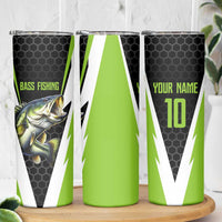 Personalized Custom Bass Fishing Skinny Tumbler Jumping Fish Graphic and Green Black Honeycomb - Wonder Print Shop