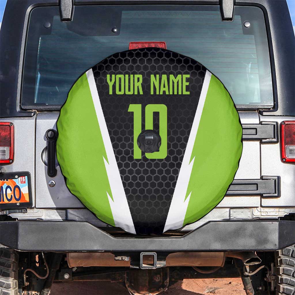 Personalized Custom Bass Fishing Spare Tire Cover Jumping Fish Graphic and Green Black Honeycomb - Wonder Print Shop