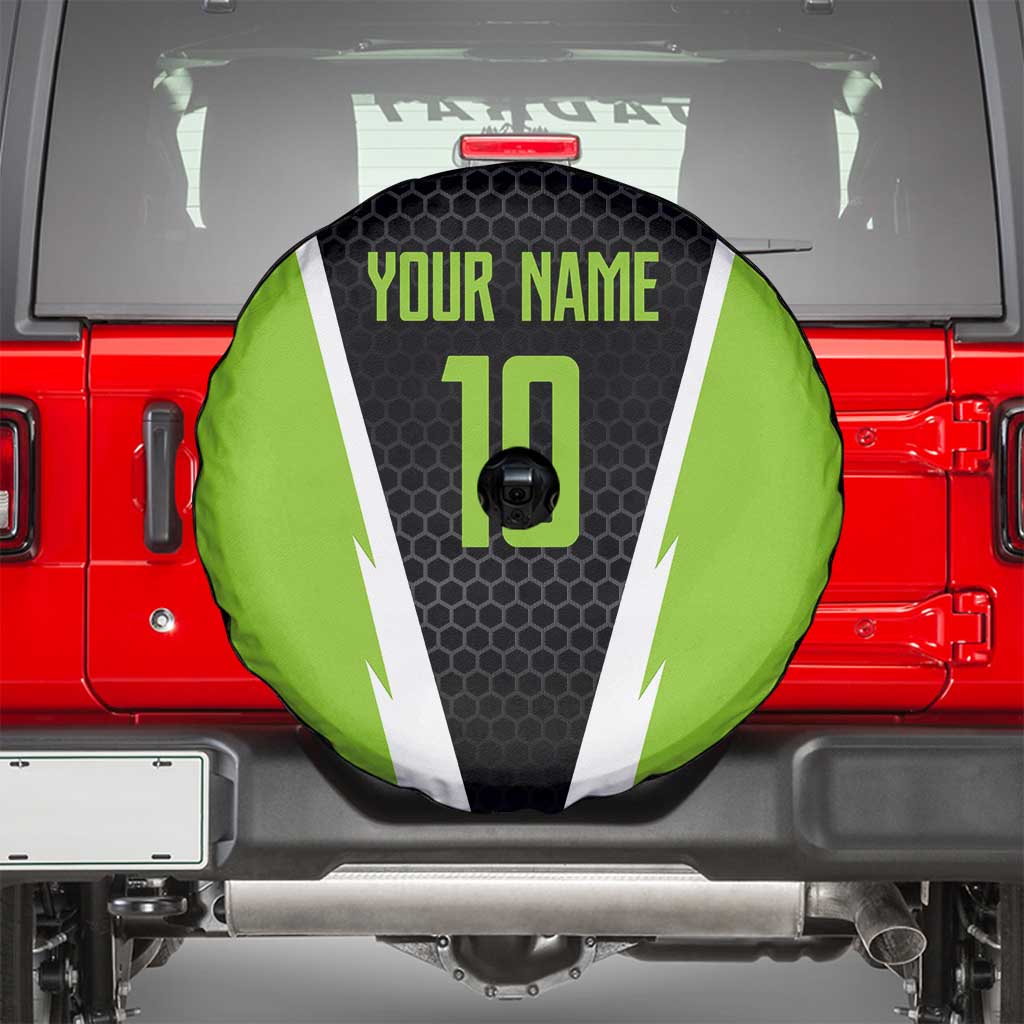 Personalized Custom Bass Fishing Spare Tire Cover Jumping Fish Graphic and Green Black Honeycomb - Wonder Print Shop