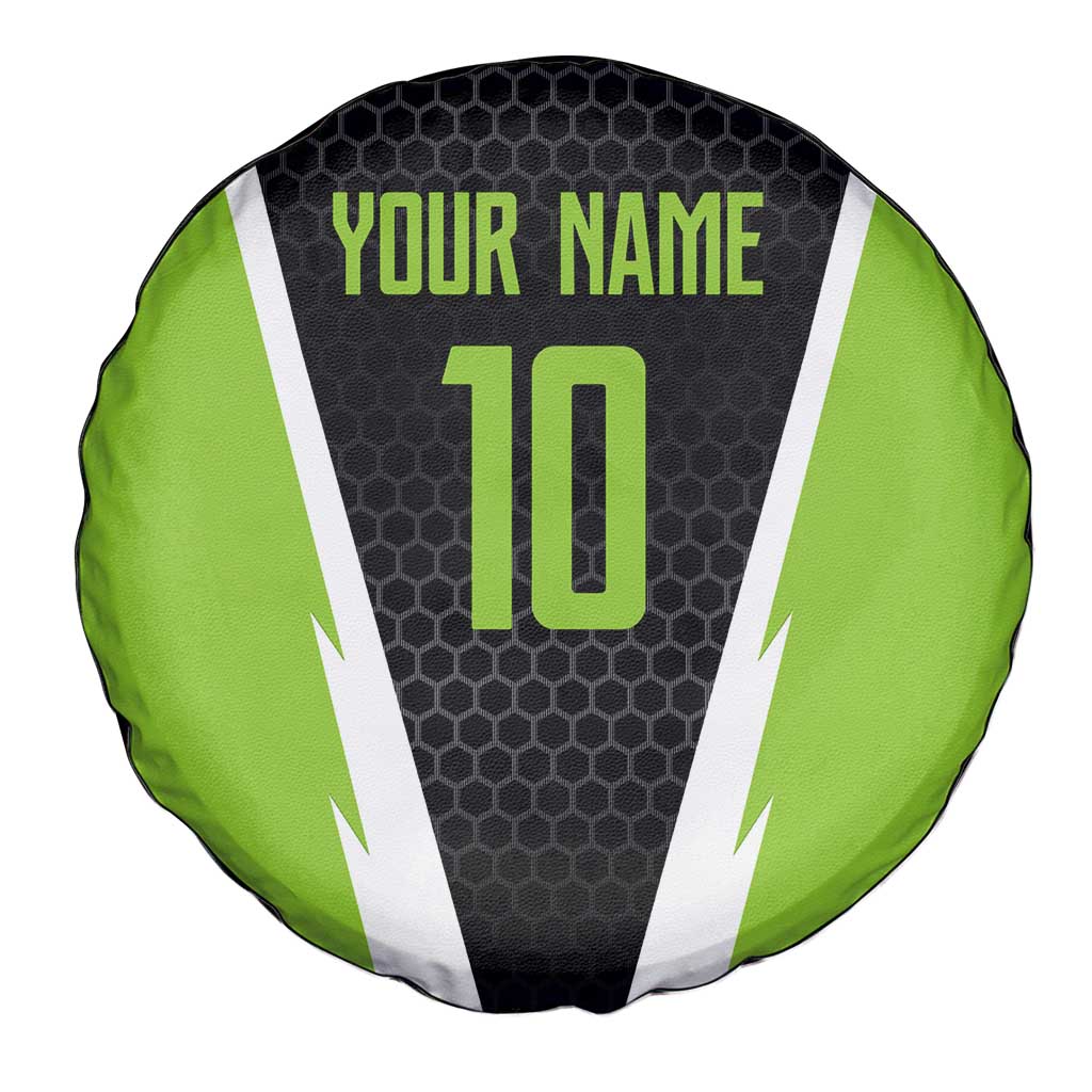 Personalized Custom Bass Fishing Spare Tire Cover Jumping Fish Graphic and Green Black Honeycomb - Wonder Print Shop