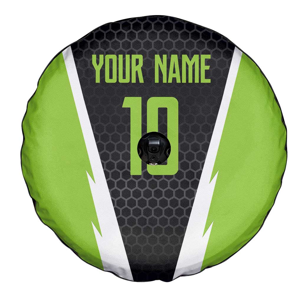Personalized Custom Bass Fishing Spare Tire Cover Jumping Fish Graphic and Green Black Honeycomb - Wonder Print Shop