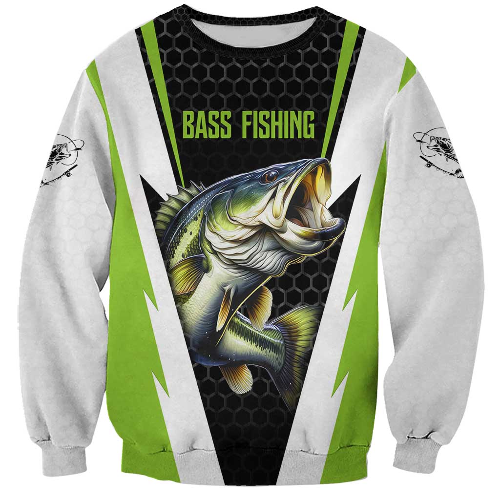 Personalized Custom Bass Fishing Sweatshirt Jumping Fish Graphic and Green Black Honeycomb - Wonder Print Shop