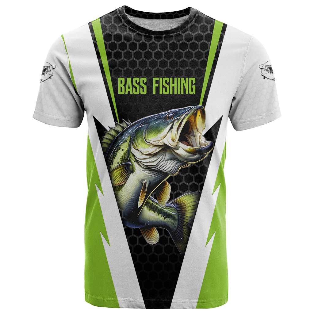 Personalized Custom Bass Fishing T Shirt Jumping Fish Graphic and Green Black Honeycomb - Wonder Print Shop
