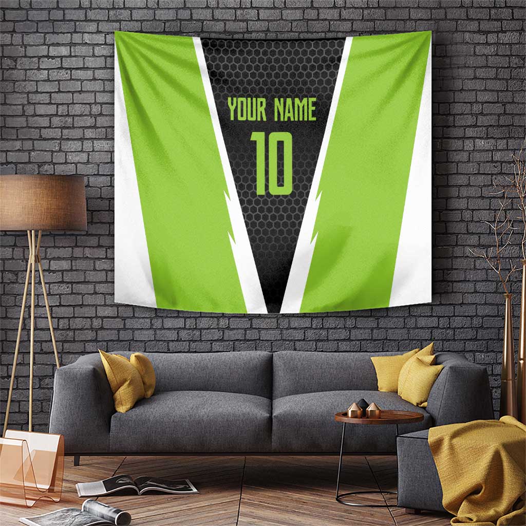 Personalized Custom Bass Fishing Tapestry Jumping Fish Graphic and Green Black Honeycomb - Wonder Print Shop