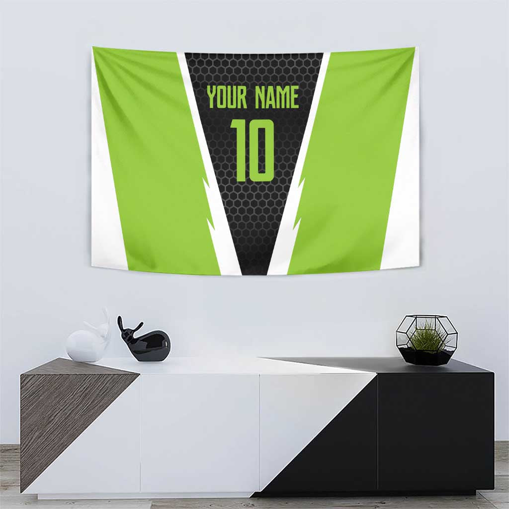 Personalized Custom Bass Fishing Tapestry Jumping Fish Graphic and Green Black Honeycomb - Wonder Print Shop