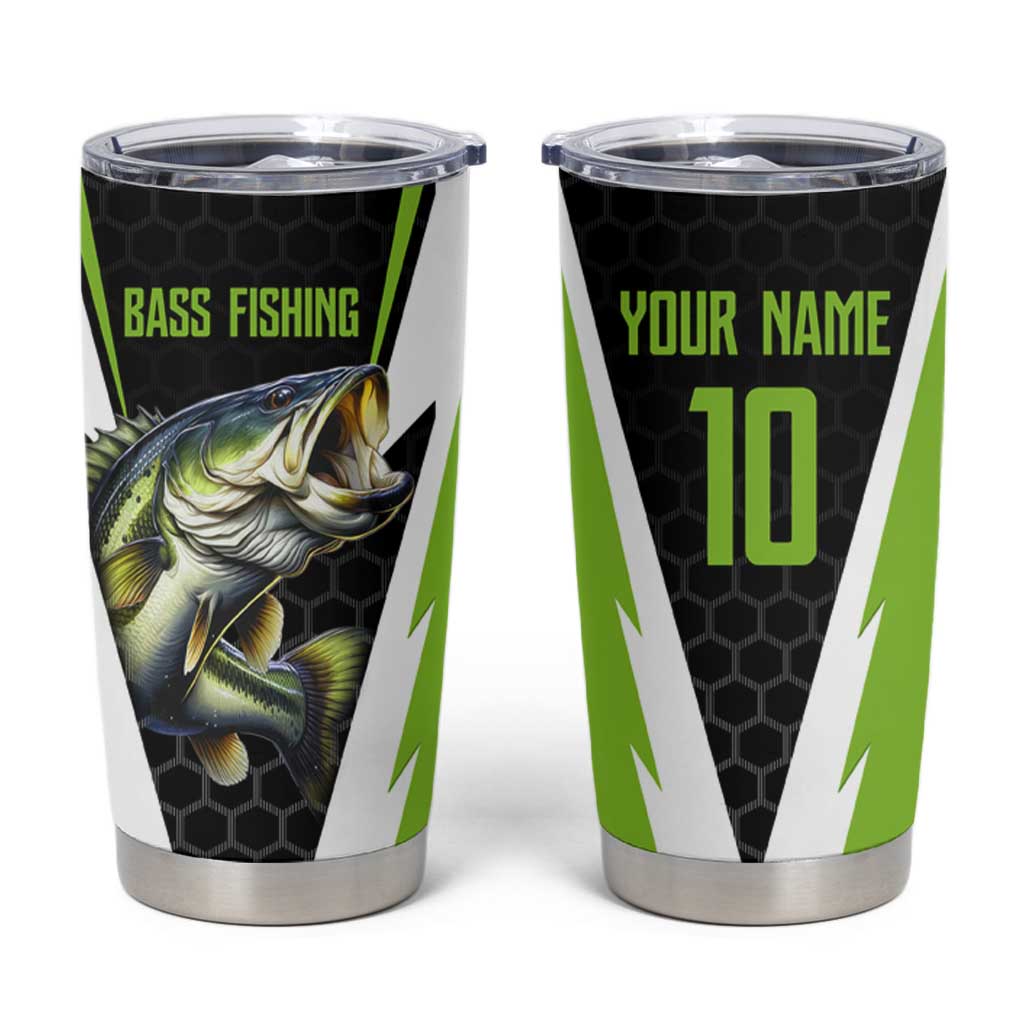 Personalized Custom Bass Fishing Tumbler Cup Jumping Fish Graphic and Green Black Honeycomb - Wonder Print Shop