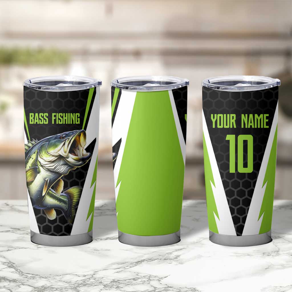 Personalized Custom Bass Fishing Tumbler Cup Jumping Fish Graphic and Green Black Honeycomb - Wonder Print Shop