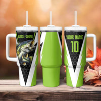 Personalized Custom Bass Fishing Tumbler With Handle Jumping Fish Graphic and Green Black Honeycomb - Wonder Print Shop