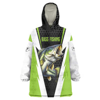 Personalized Custom Bass Fishing Wearable Blanket Hoodie Jumping Fish Graphic and Green Black Honeycomb - Wonder Print Shop