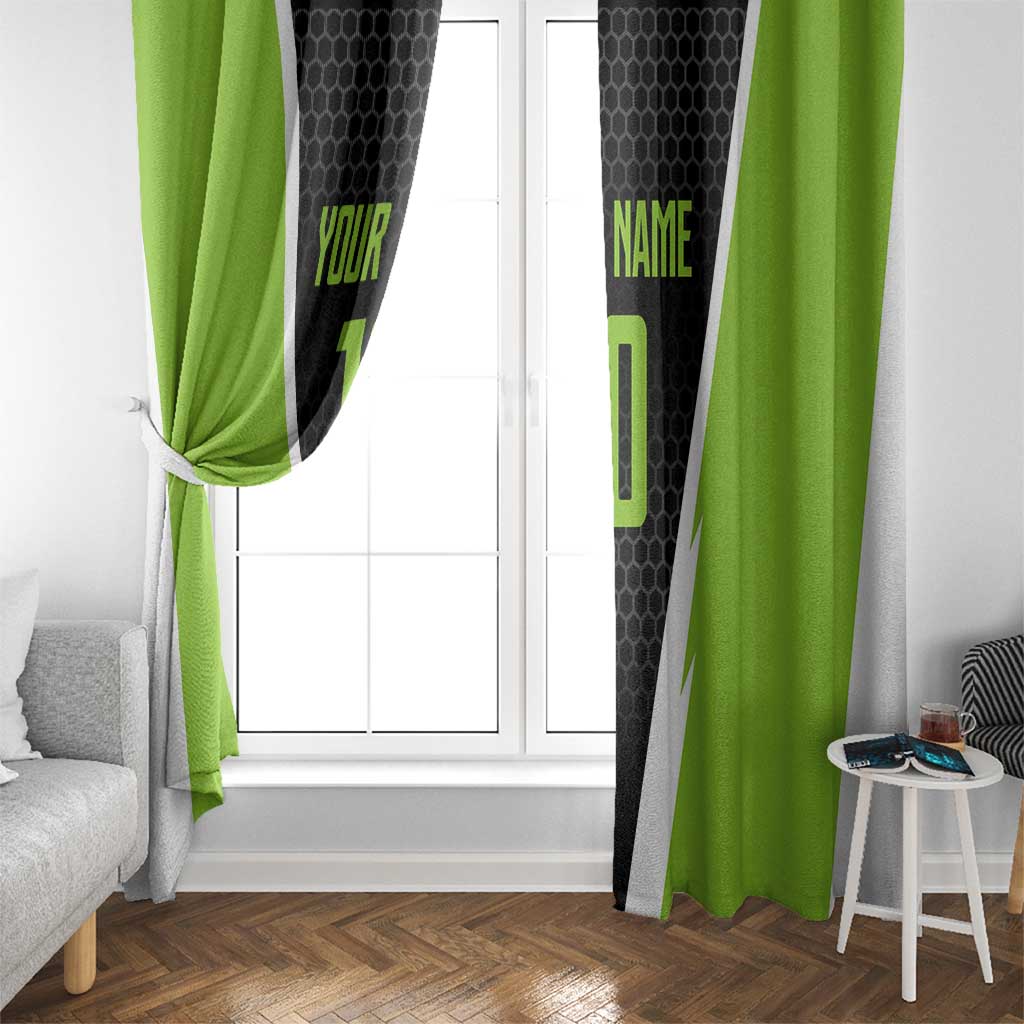 Personalized Custom Bass Fishing Window Curtain Jumping Fish Graphic and Green Black Honeycomb - Wonder Print Shop