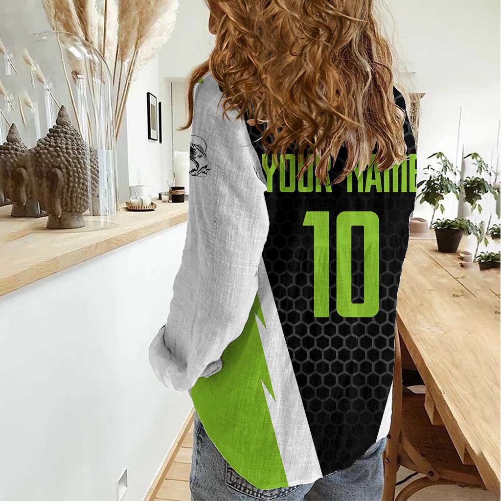 Personalized Custom Bass Fishing Women Casual Shirt Jumping Fish Graphic and Green Black Honeycomb - Wonder Print Shop
