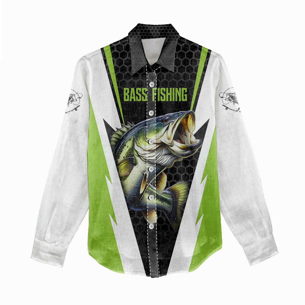 Personalized Custom Bass Fishing Women Casual Shirt Jumping Fish Graphic and Green Black Honeycomb - Wonder Print Shop