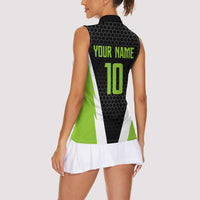 Personalized Custom Bass Fishing Women Sleeveless Polo Shirt Jumping Fish Graphic and Green Black Honeycomb - Wonder Print Shop