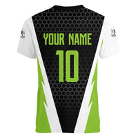 Personalized Custom Bass Fishing Women V-Neck T-Shirt Jumping Fish Graphic and Green Black Honeycomb - Wonder Print Shop