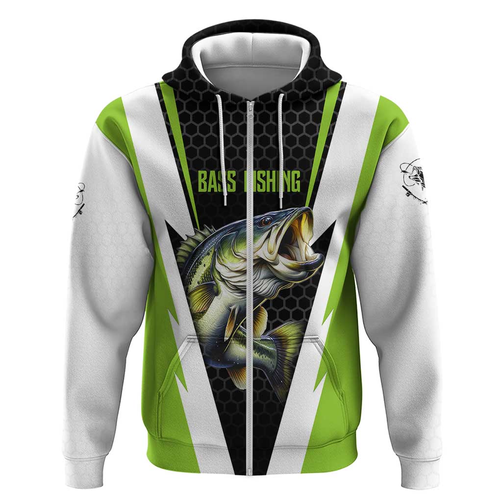 Personalized Custom Bass Fishing Zip Hoodie Jumping Fish Graphic and Green Black Honeycomb - Wonder Print Shop