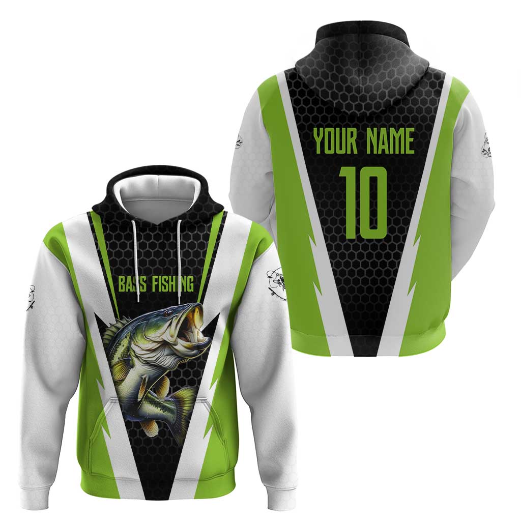 Personalized Custom Bass Fishing Zip Hoodie Jumping Fish Graphic and Green Black Honeycomb - Wonder Print Shop