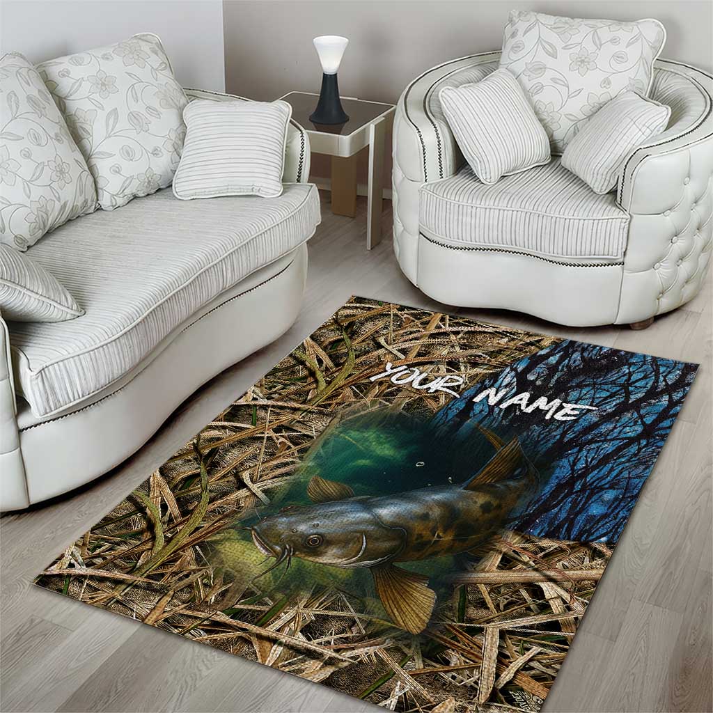 Catfish Fishing Underwater Scene Area Rug Custom Name Swamp Grass and Camouflage - Wonder Print Shop