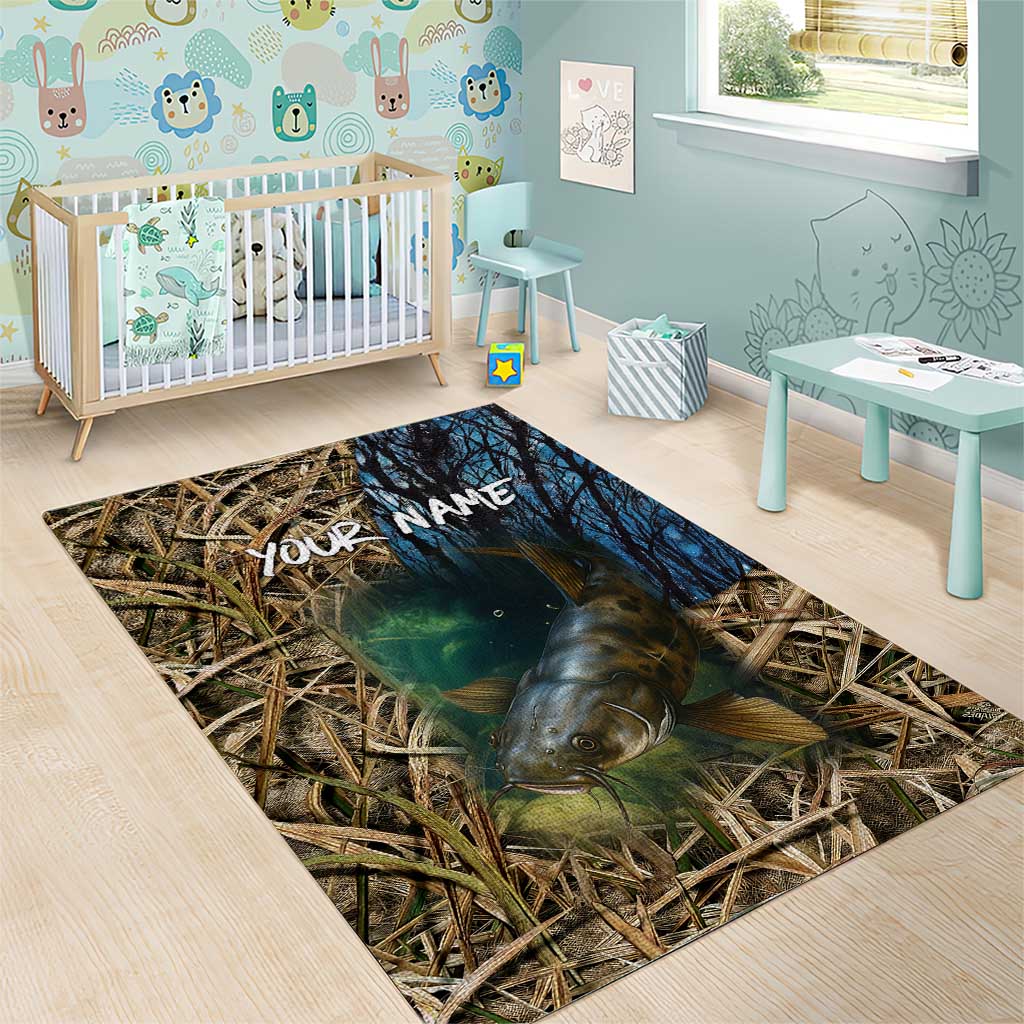 Catfish Fishing Underwater Scene Area Rug Custom Name Swamp Grass and Camouflage - Wonder Print Shop