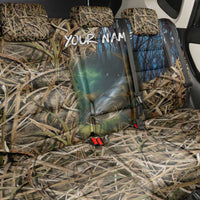 Catfish Fishing Underwater Scene Back Car Seat Cover Custom Name Swamp Grass and Camouflage - Wonder Print Shop