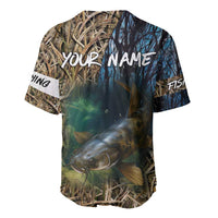 Catfish Fishing Underwater Scene Baseball Jersey Custom Name Swamp Grass and Camouflage - Wonder Print Shop