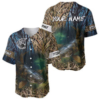 Catfish Fishing Underwater Scene Baseball Jersey Custom Name Swamp Grass and Camouflage - Wonder Print Shop