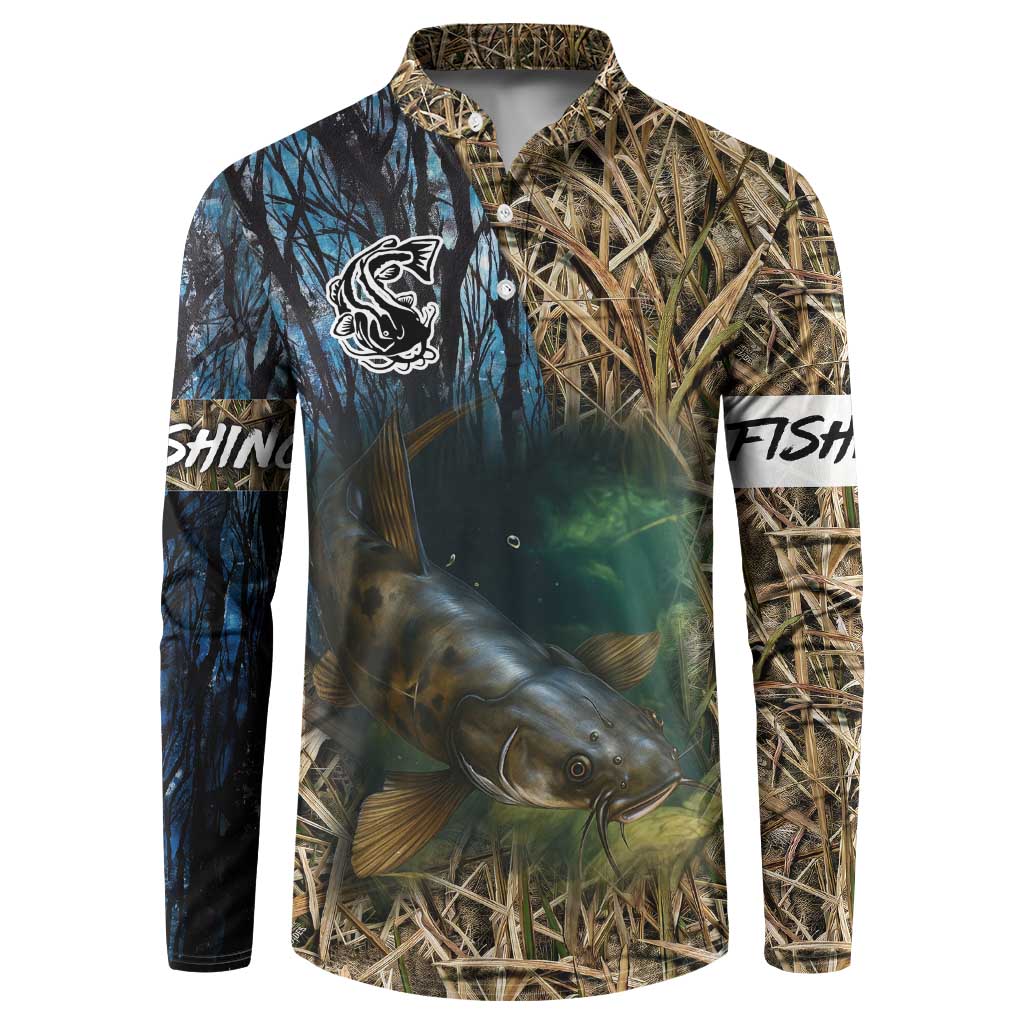 Catfish Fishing Underwater Scene Button Sweatshirt Custom Name Swamp Grass and Camouflage - Wonder Print Shop
