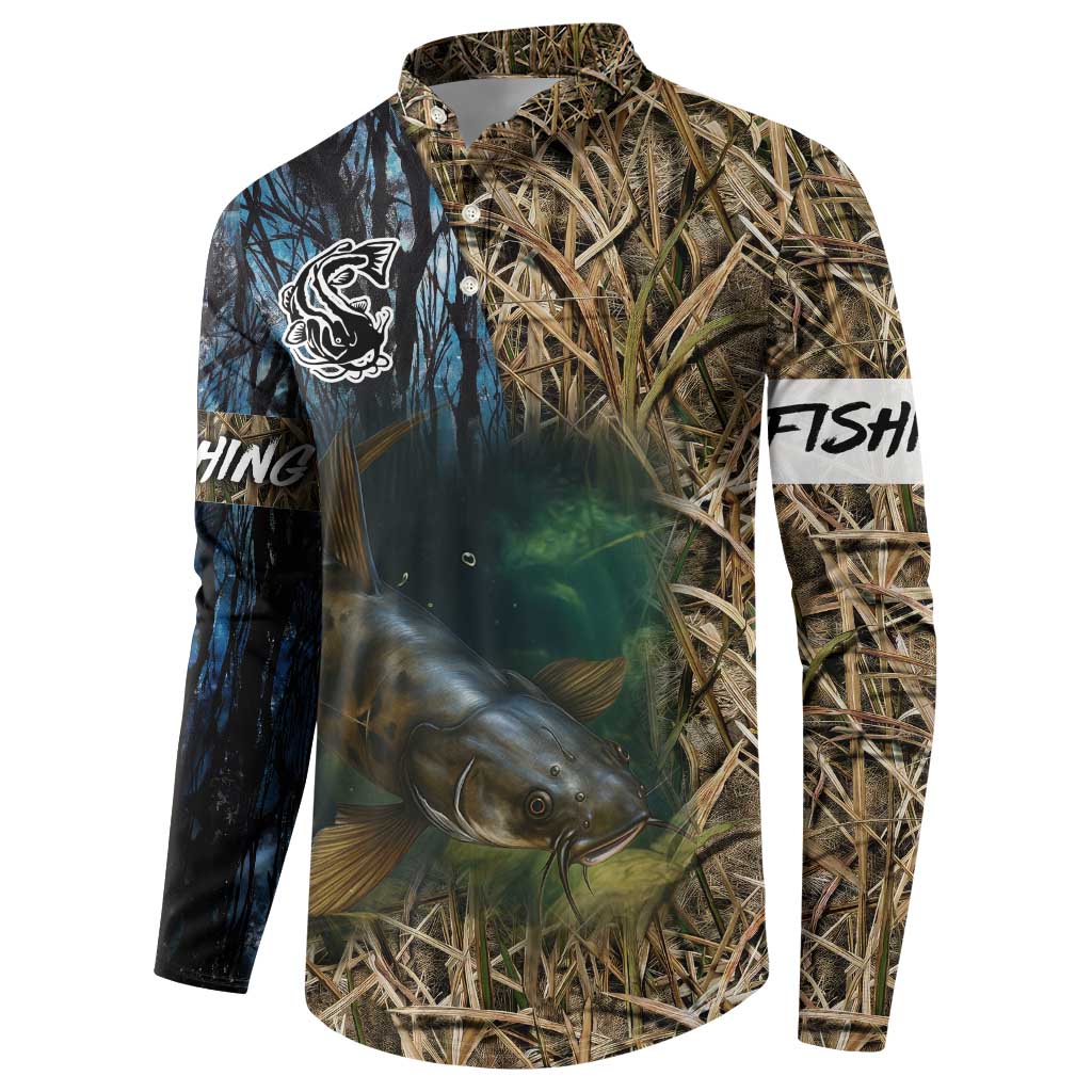Catfish Fishing Underwater Scene Button Sweatshirt Custom Name Swamp Grass and Camouflage - Wonder Print Shop