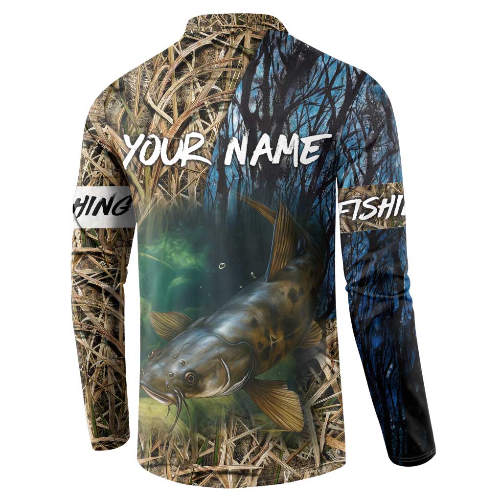 Catfish Fishing Underwater Scene Button Sweatshirt Custom Name Swamp Grass and Camouflage - Wonder Print Shop