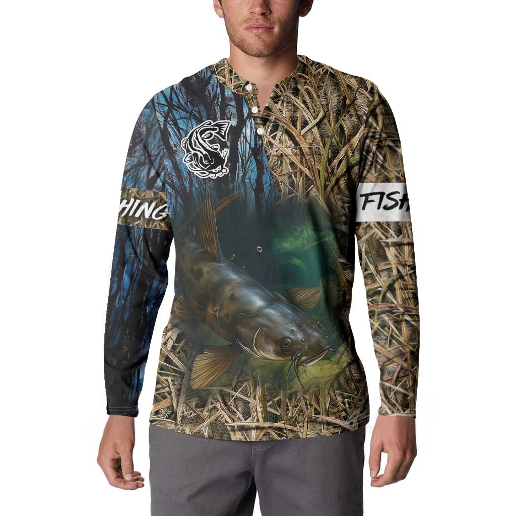 Catfish Fishing Underwater Scene Button Sweatshirt Custom Name Swamp Grass and Camouflage - Wonder Print Shop