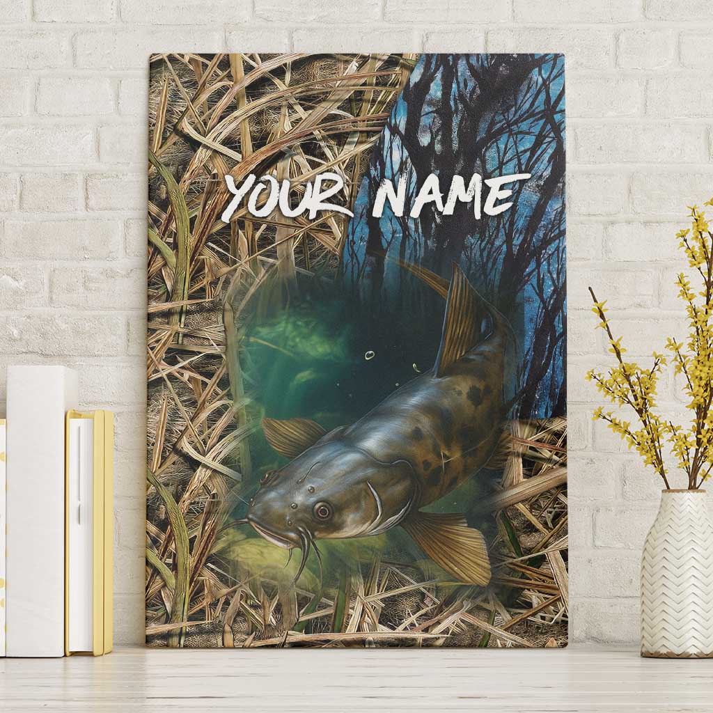 Catfish Fishing Underwater Scene Canvas Wall Art Custom Name Swamp Grass and Camouflage - Wonder Print Shop