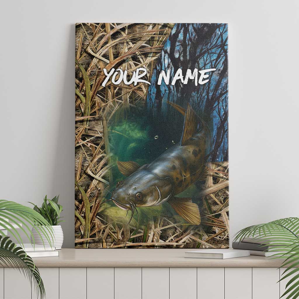 Catfish Fishing Underwater Scene Canvas Wall Art Custom Name Swamp Grass and Camouflage - Wonder Print Shop