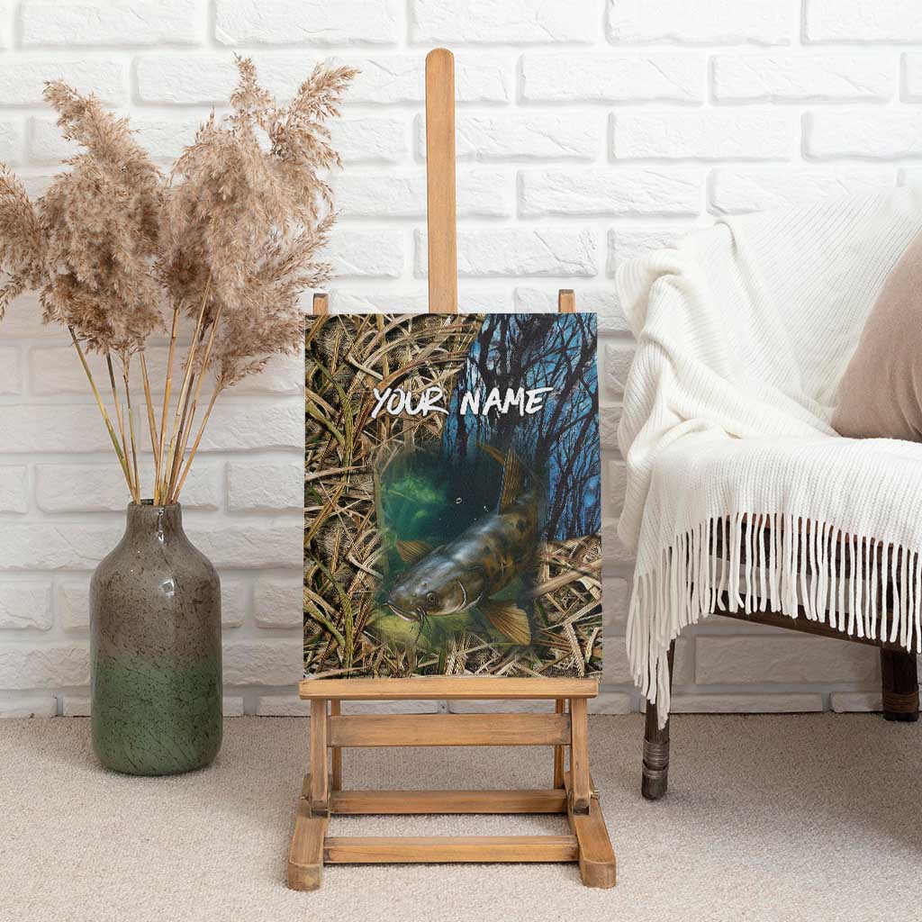 Catfish Fishing Underwater Scene Canvas Wall Art Custom Name Swamp Grass and Camouflage - Wonder Print Shop