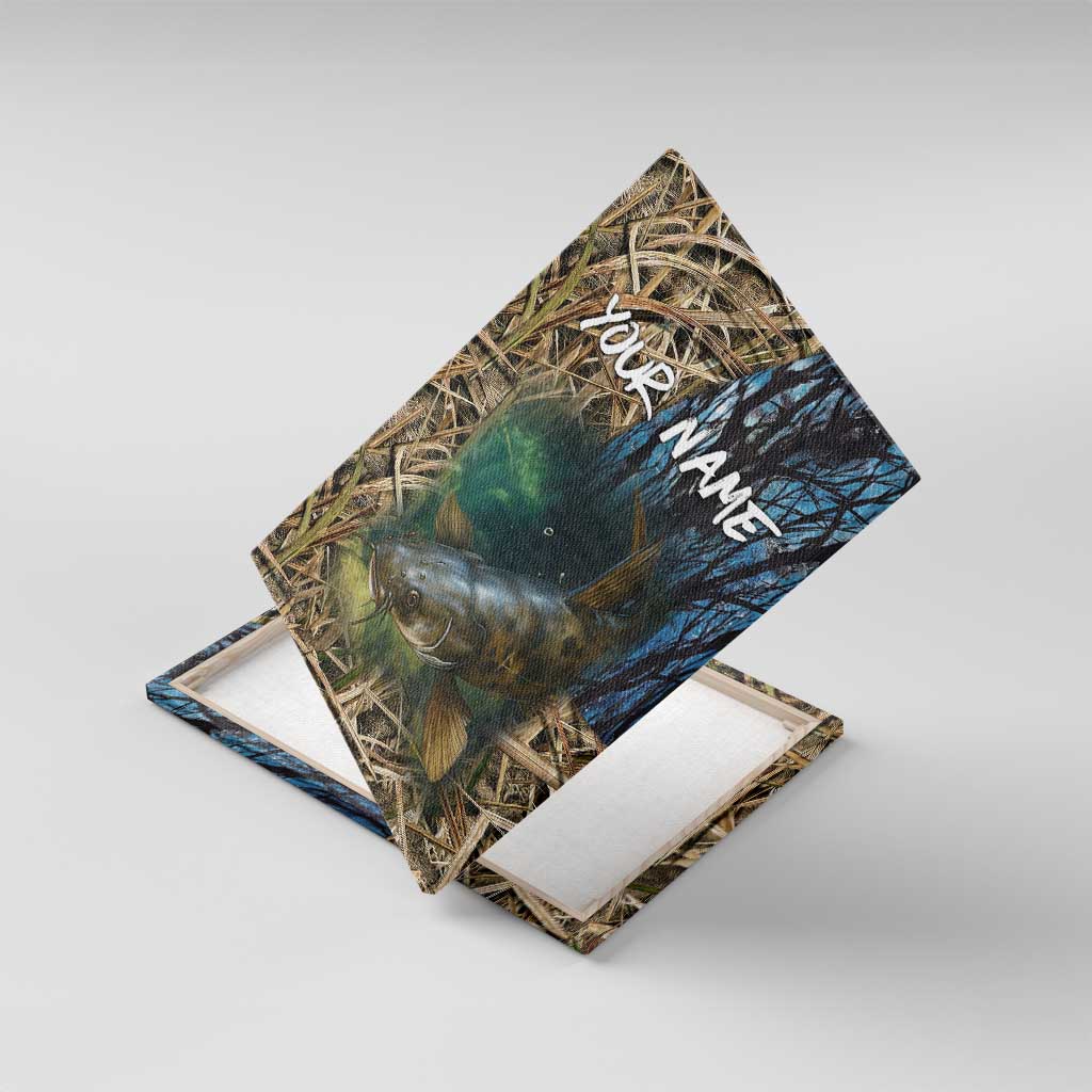 Catfish Fishing Underwater Scene Canvas Wall Art Custom Name Swamp Grass and Camouflage - Wonder Print Shop
