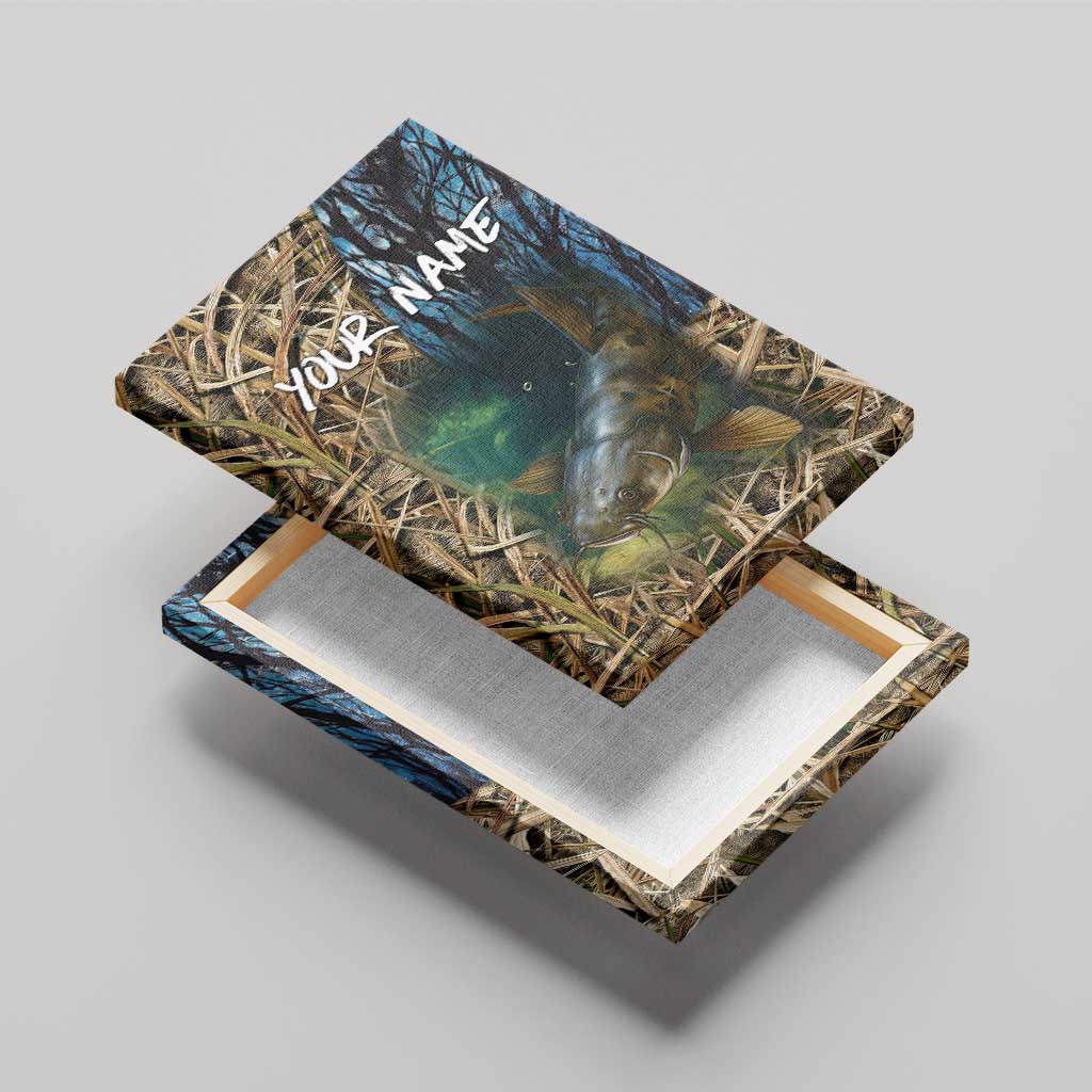 Catfish Fishing Underwater Scene Canvas Wall Art Custom Name Swamp Grass and Camouflage - Wonder Print Shop
