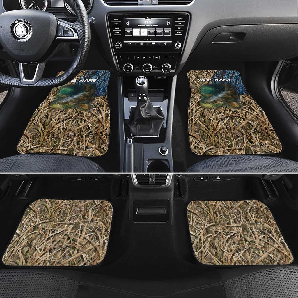 Catfish Fishing Underwater Scene Car Mats Custom Name Swamp Grass and Camouflage - Wonder Print Shop