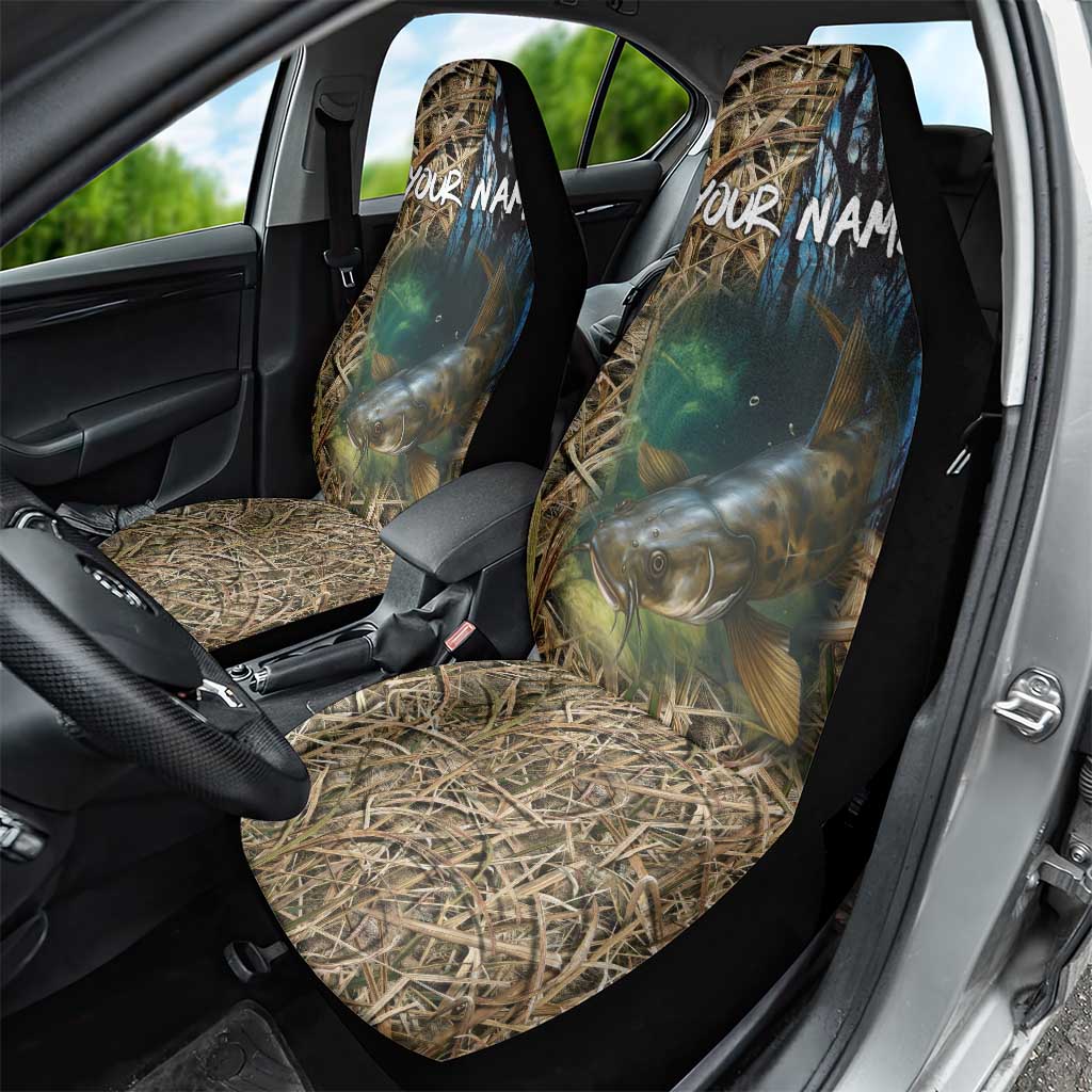 Catfish Fishing Underwater Scene Car Seat Cover Custom Name Swamp Grass and Camouflage - Wonder Print Shop