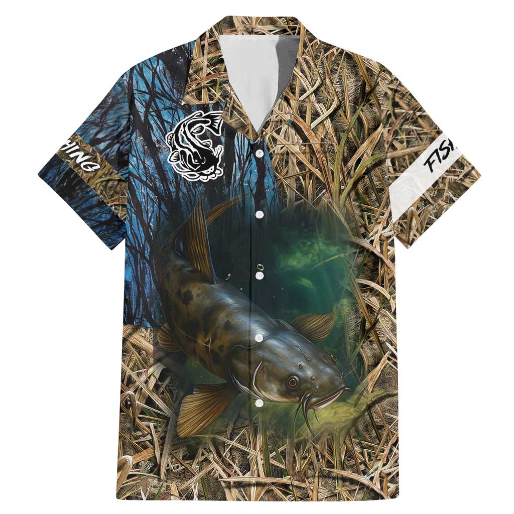 Catfish Fishing Underwater Scene Family Matching Mermaid Dress and Hawaiian Shirt Custom Name Swamp Grass and Camouflage - Wonder Print Shop