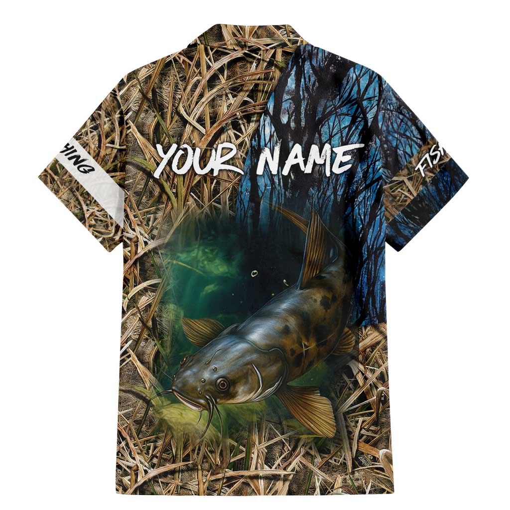 Catfish Fishing Underwater Scene Family Matching Mermaid Dress and Hawaiian Shirt Custom Name Swamp Grass and Camouflage - Wonder Print Shop