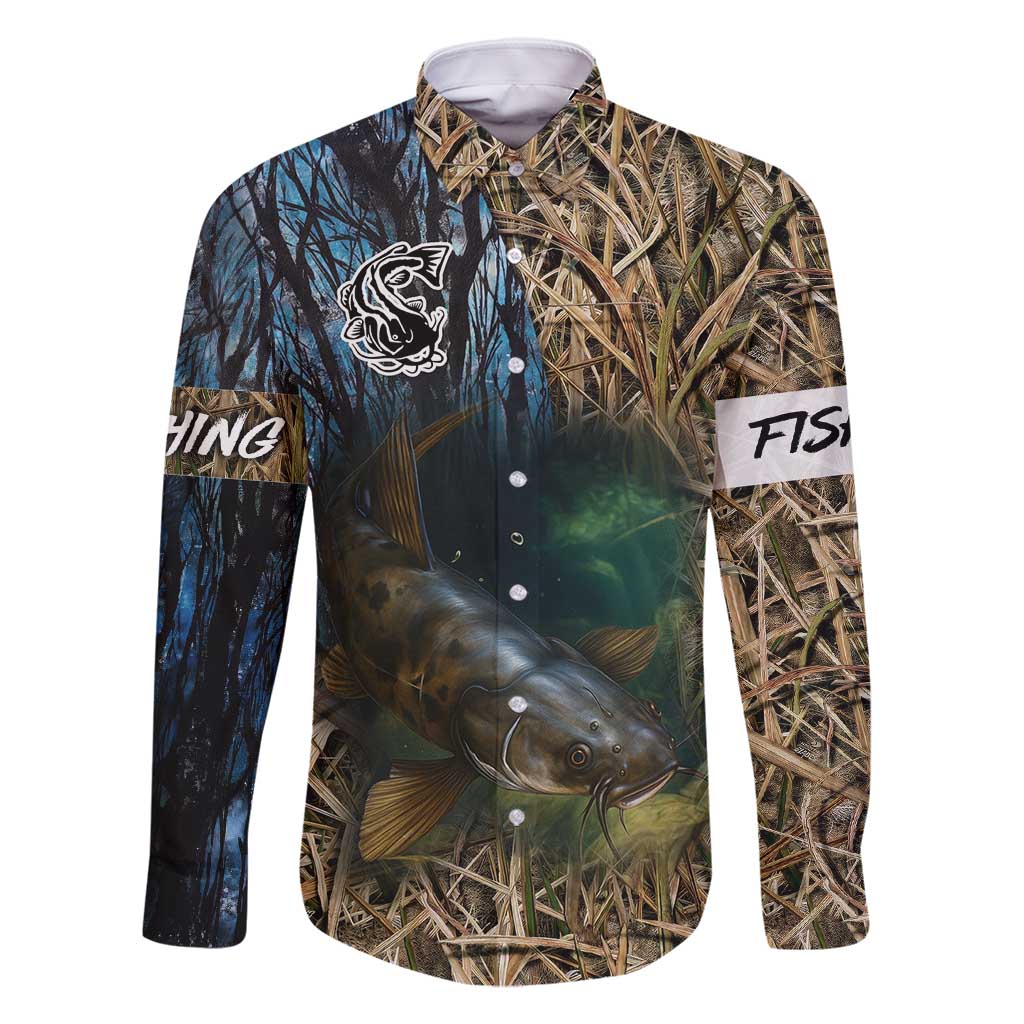 Catfish Fishing Underwater Scene Family Matching Off Shoulder Short Dress and Hawaiian Shirt Custom Name Swamp Grass and Camouflage - Wonder Print Shop