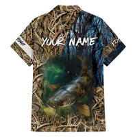 Catfish Fishing Underwater Scene Family Matching Puletasi and Hawaiian Shirt Custom Name Swamp Grass and Camouflage - Wonder Print Shop