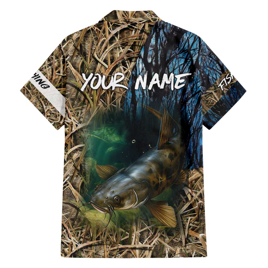 Catfish Fishing Underwater Scene Family Matching Summer Maxi Dress and Hawaiian Shirt Custom Name Swamp Grass and Camouflage - Wonder Print Shop