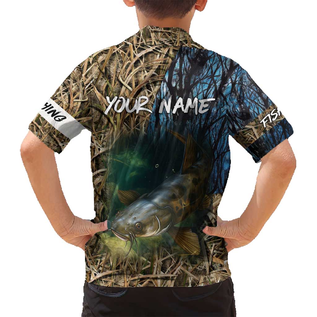 Catfish Fishing Underwater Scene Family Matching Tank Maxi Dress and Hawaiian Shirt Custom Name Swamp Grass and Camouflage - Wonder Print Shop