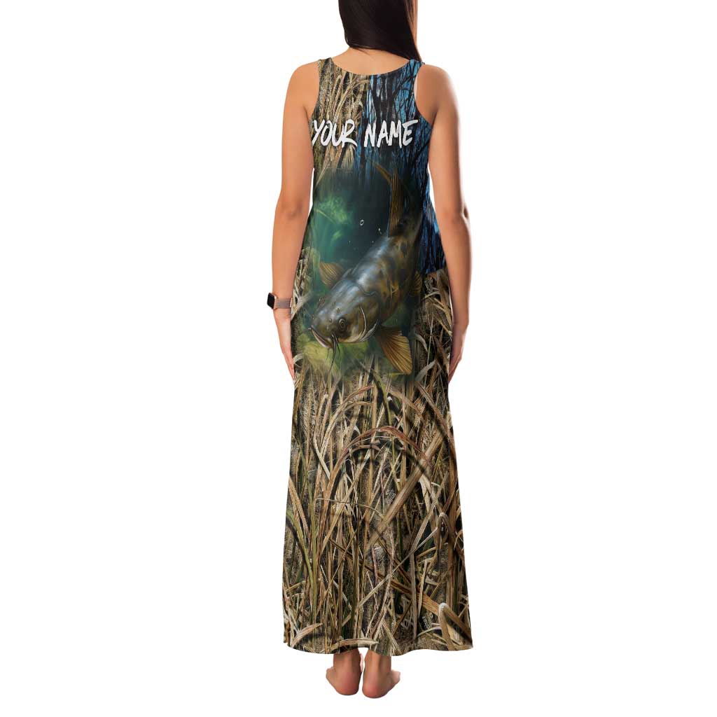 Catfish Fishing Underwater Scene Family Matching Tank Maxi Dress and Hawaiian Shirt Custom Name Swamp Grass and Camouflage - Wonder Print Shop