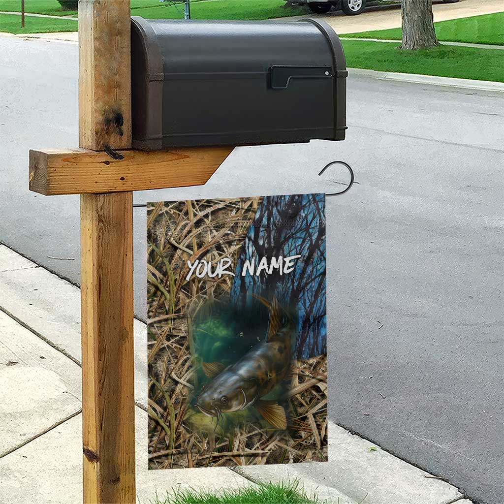 Catfish Fishing Underwater Scene Garden Flag Custom Name Swamp Grass and Camouflage - Wonder Print Shop