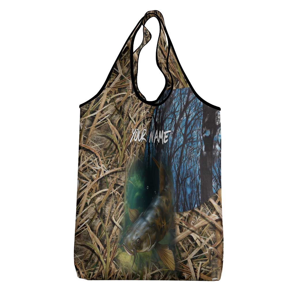 Catfish Fishing Underwater Scene Grocery Bag Custom Name Swamp Grass and Camouflage - Wonder Print Shop