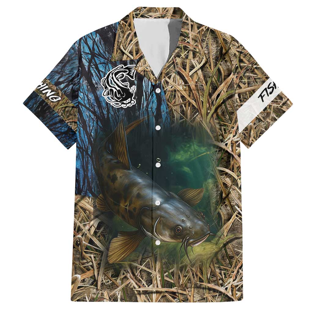 Catfish Fishing Underwater Scene Hawaiian Shirt Custom Name Swamp Grass and Camouflage - Wonder Print Shop