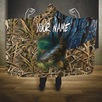 Catfish Fishing Underwater Scene Hooded Blanket Custom Name Swamp Grass and Camouflage - Wonder Print Shop